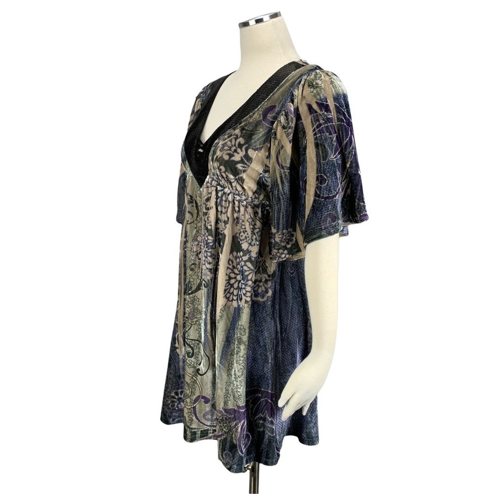 Volume One Large Dress NWT Velvet Gray Knee V Neck - Picture 2 of 6